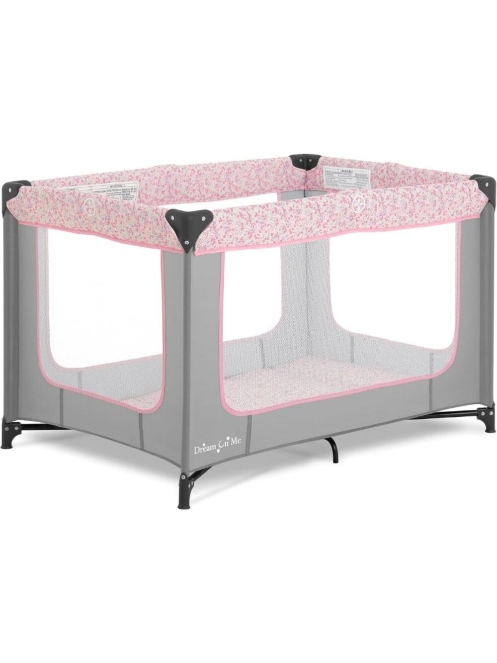 Compact Portable Playard for Travel, Gray & Pink, Includes Carry Bag, Easy Setup